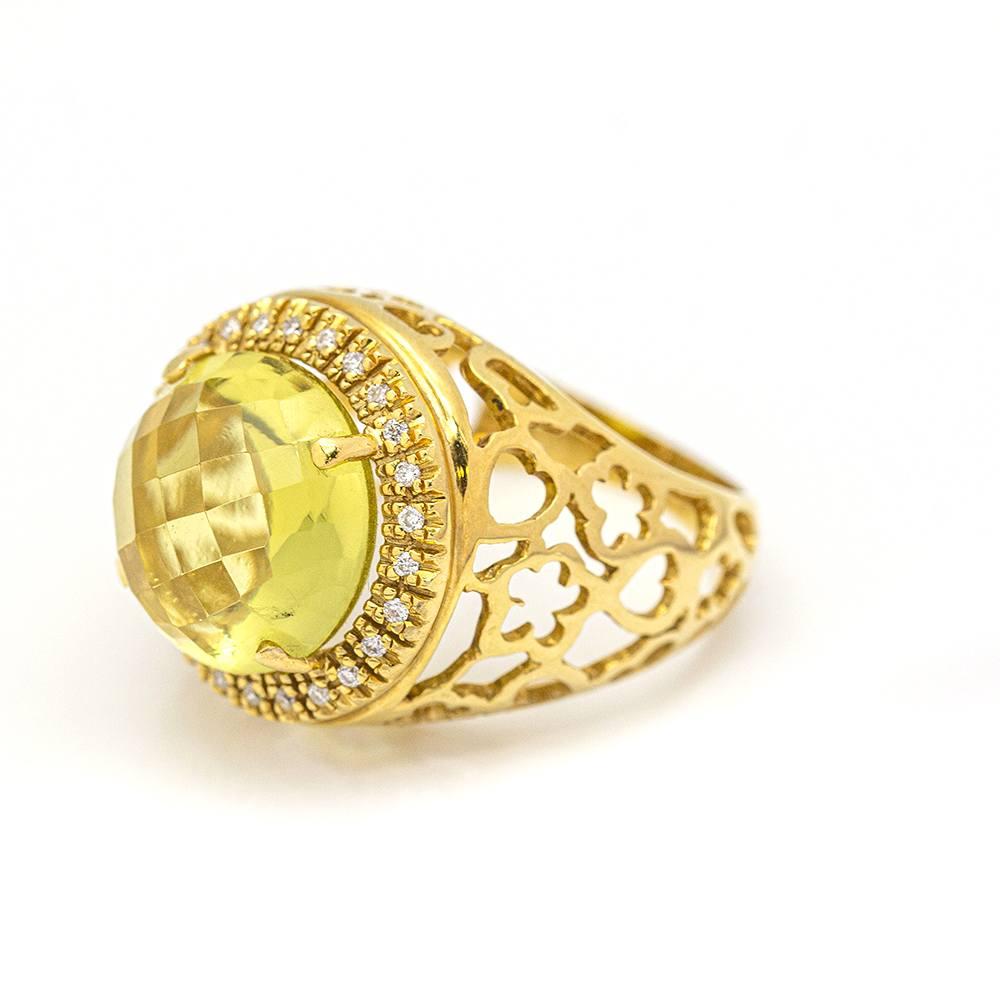 Women's Diamond Ring with Lemon Quartz For Sale