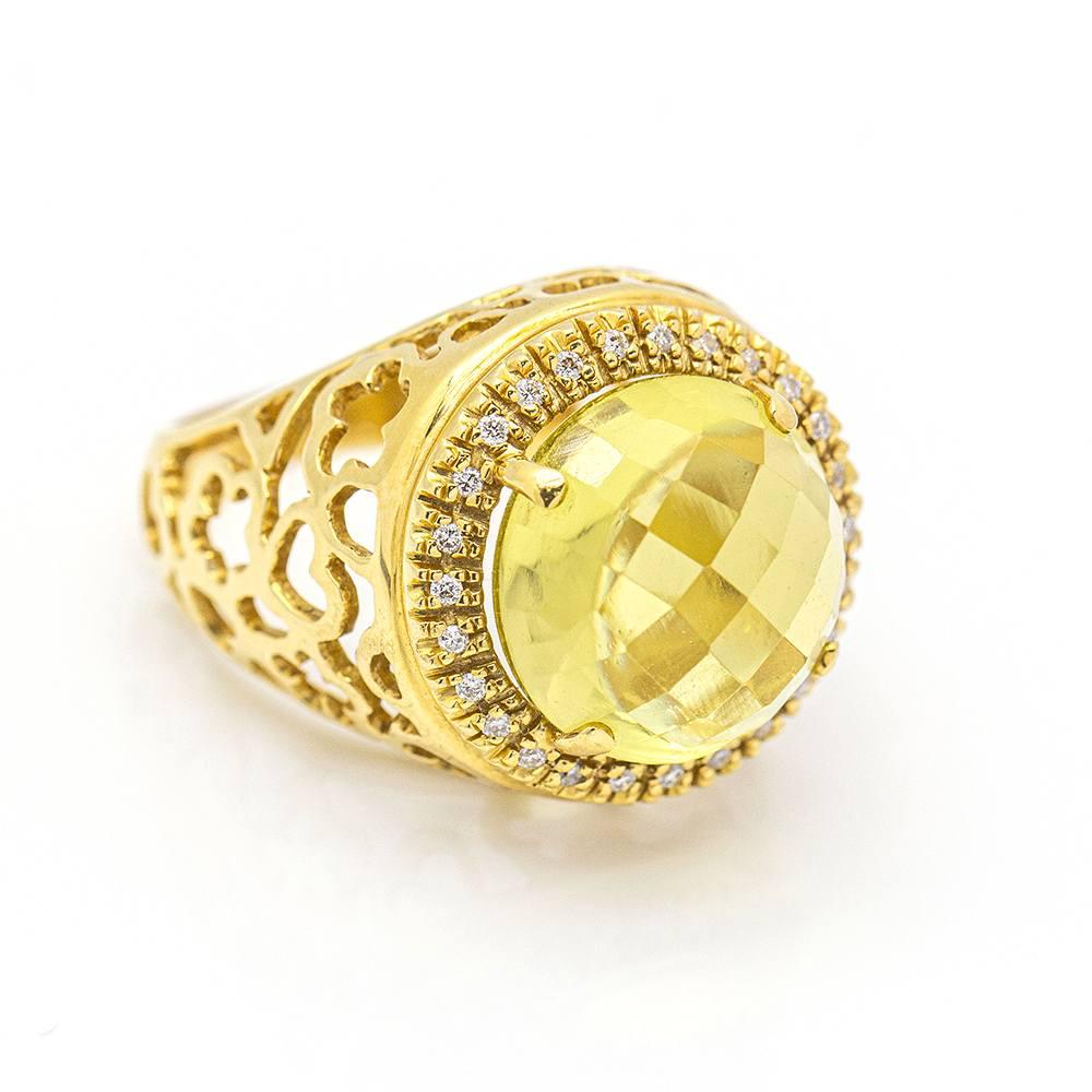 Diamond Ring with Lemon Quartz For Sale 2