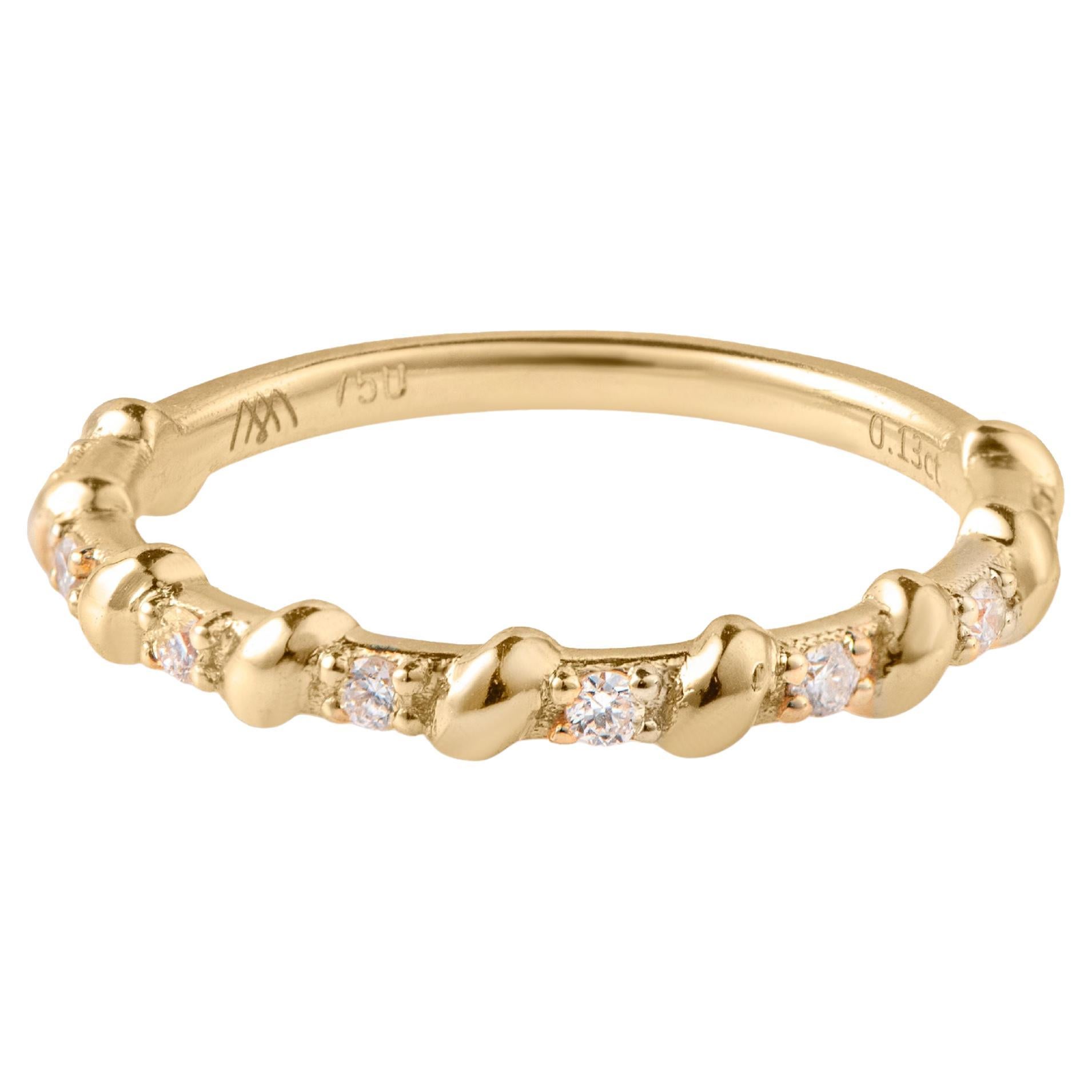 Diamond Ring with Rope Detail, 18K Gold, 0.13cts diamonds, US size 6