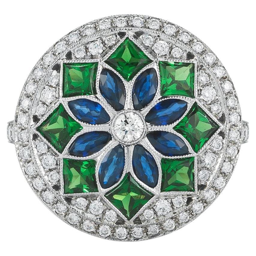 Diamond Ring with Sapphire and Tsavorite For Sale