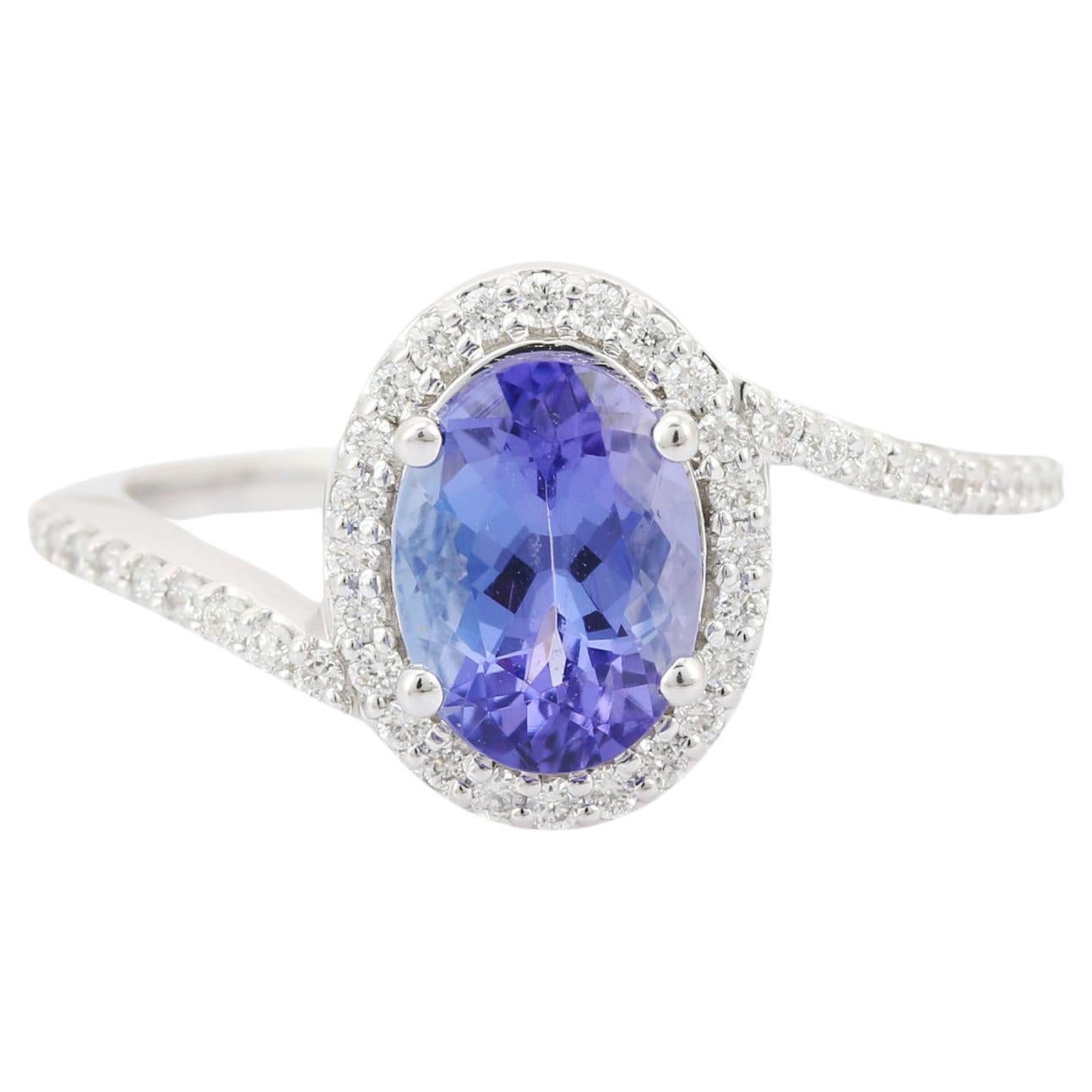 For Sale:  Diamond Ring with Tanzanite in 18K White Gold