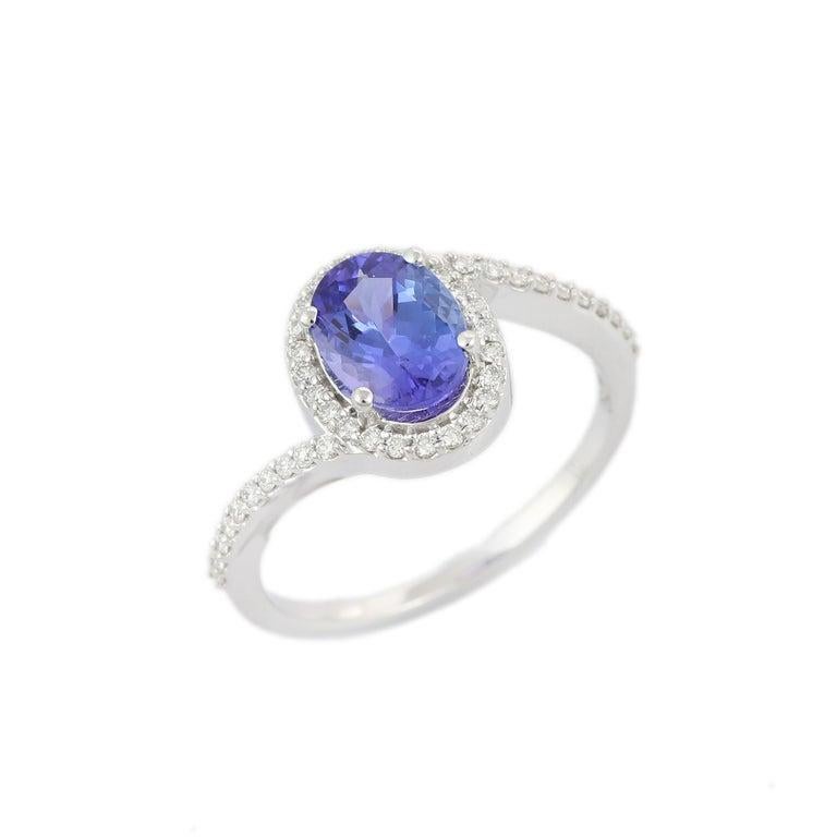 For Sale:  Handmade Tanzanite Engagement Ring with Diamond in 18K White Gold Jewelry Gift 7