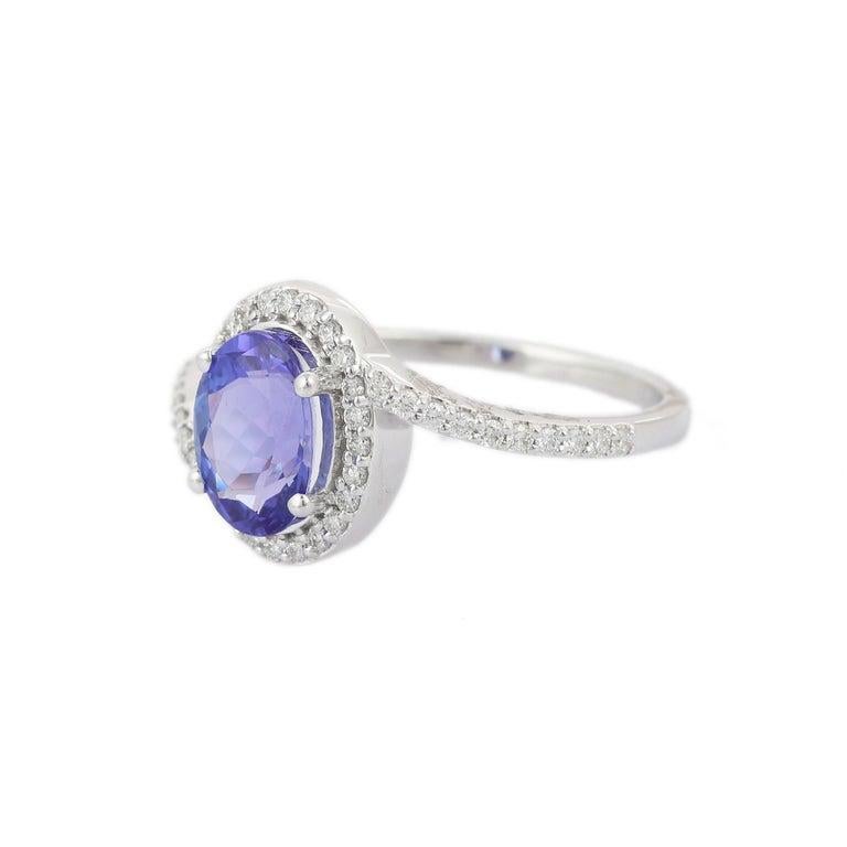 For Sale:  Handmade Tanzanite Engagement Ring with Diamond in 18K White Gold Jewelry Gift 9