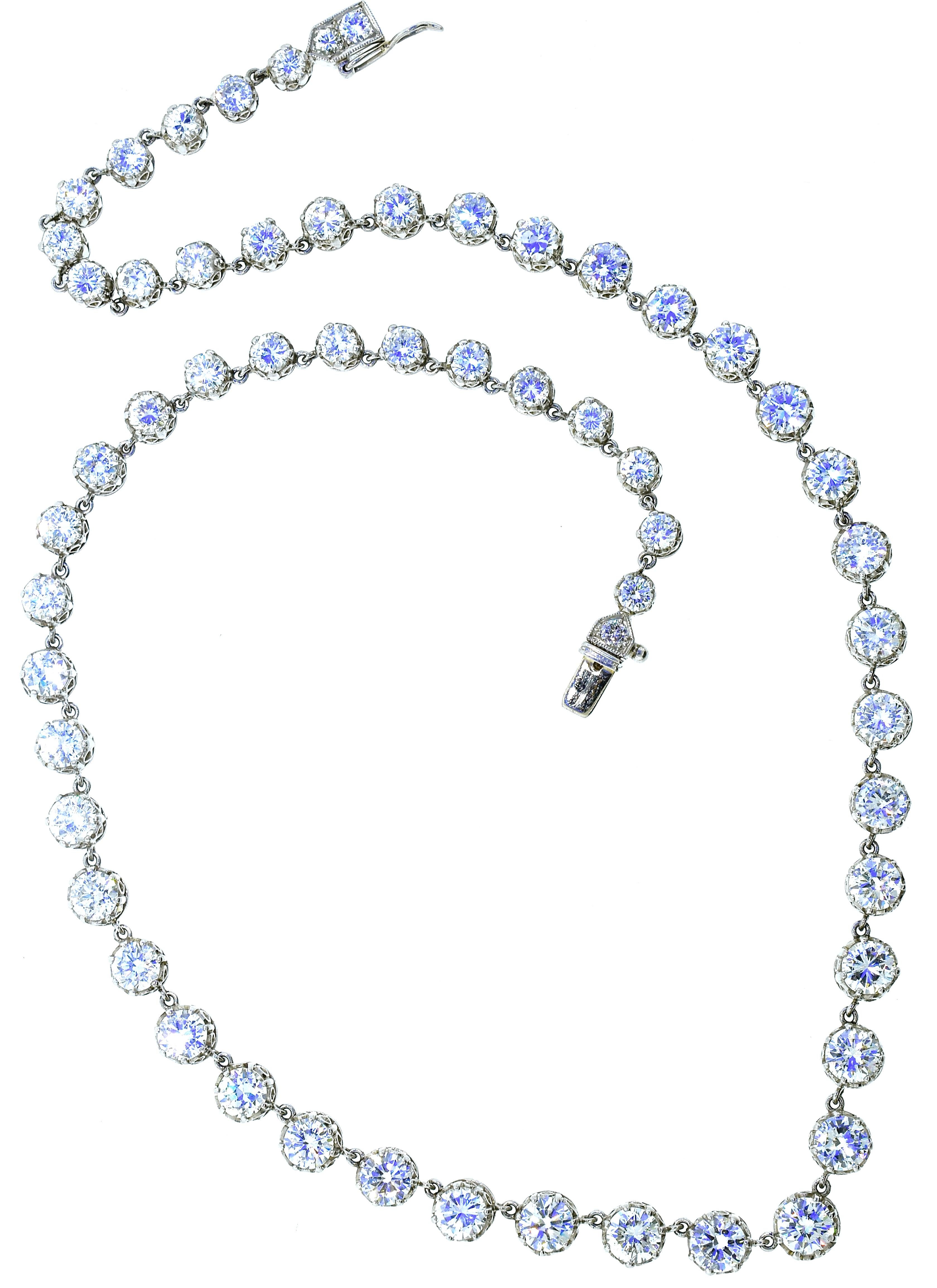 Old European Cut Diamond Rivere Platinum Necklace, circa 1920