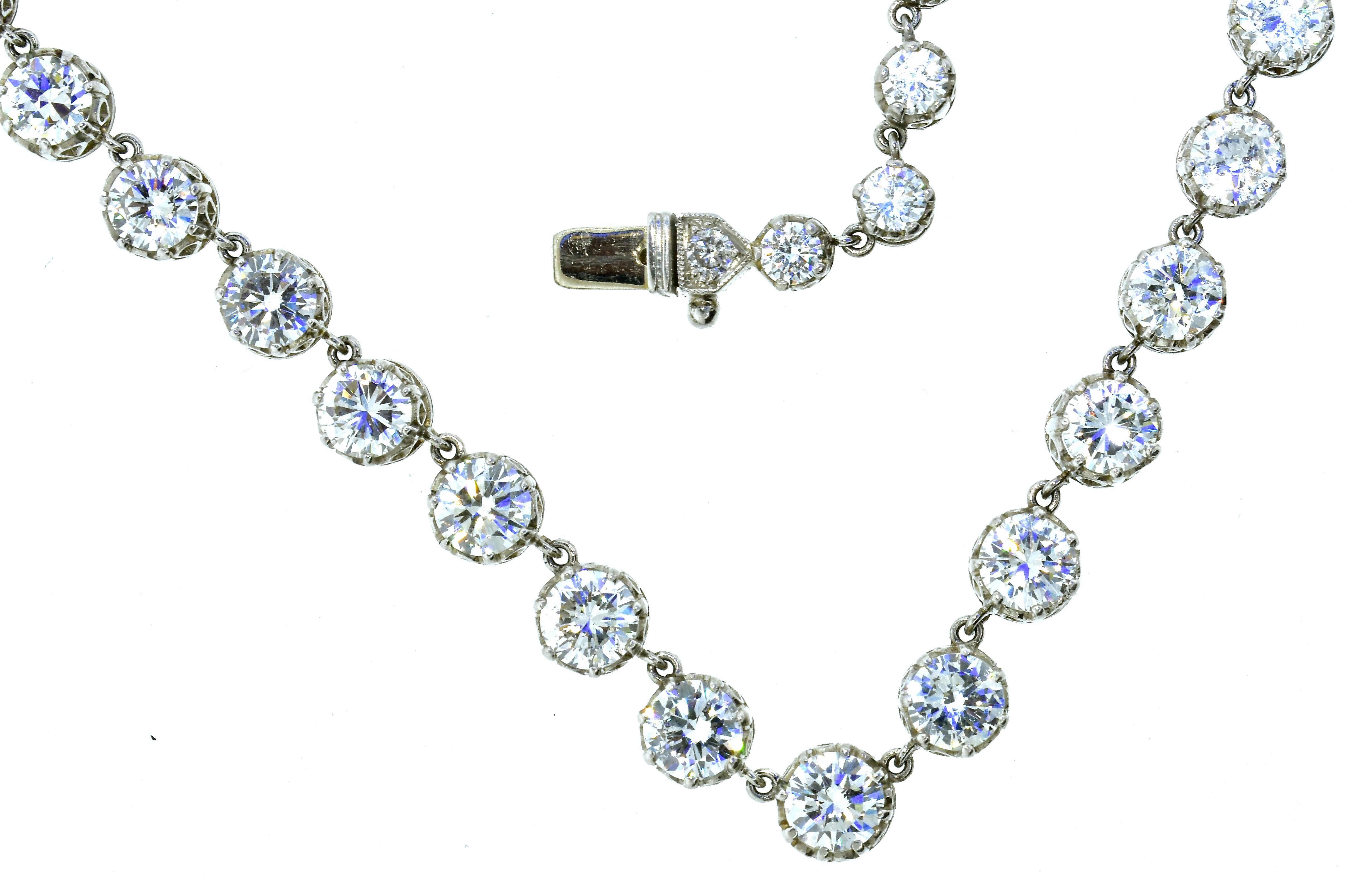 Diamond Rivere Platinum Necklace, circa 1920 In Excellent Condition In Aspen, CO