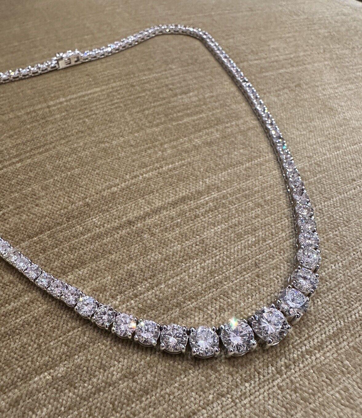 Diamond Riviera Necklace 24.12 Carat Total in 4-prong 18k White Gold setting For Sale 1