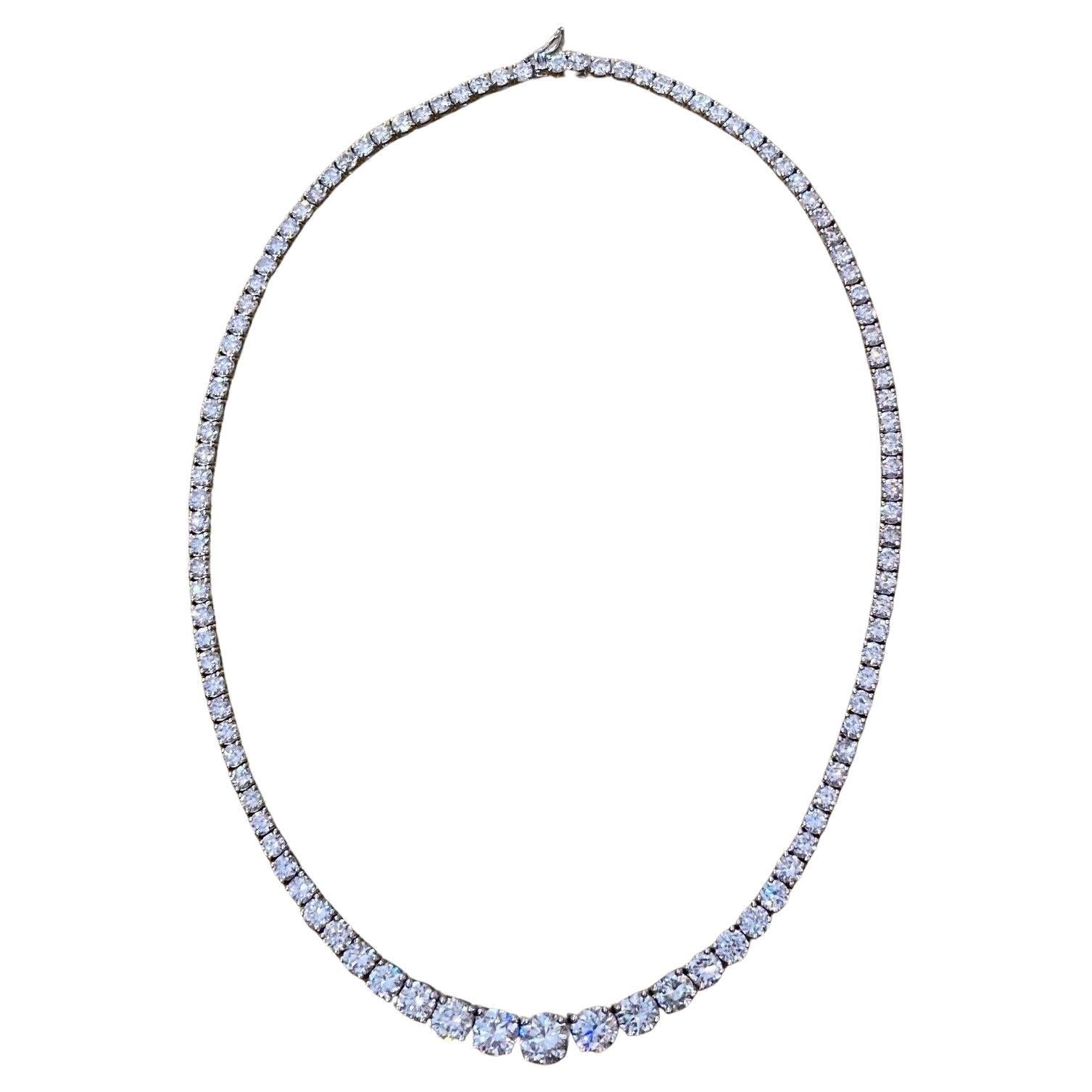 Diamant-Halskette Riviera 24,12 Karat insgesamt in 4-Zinken 18k Weißgold-Fassung