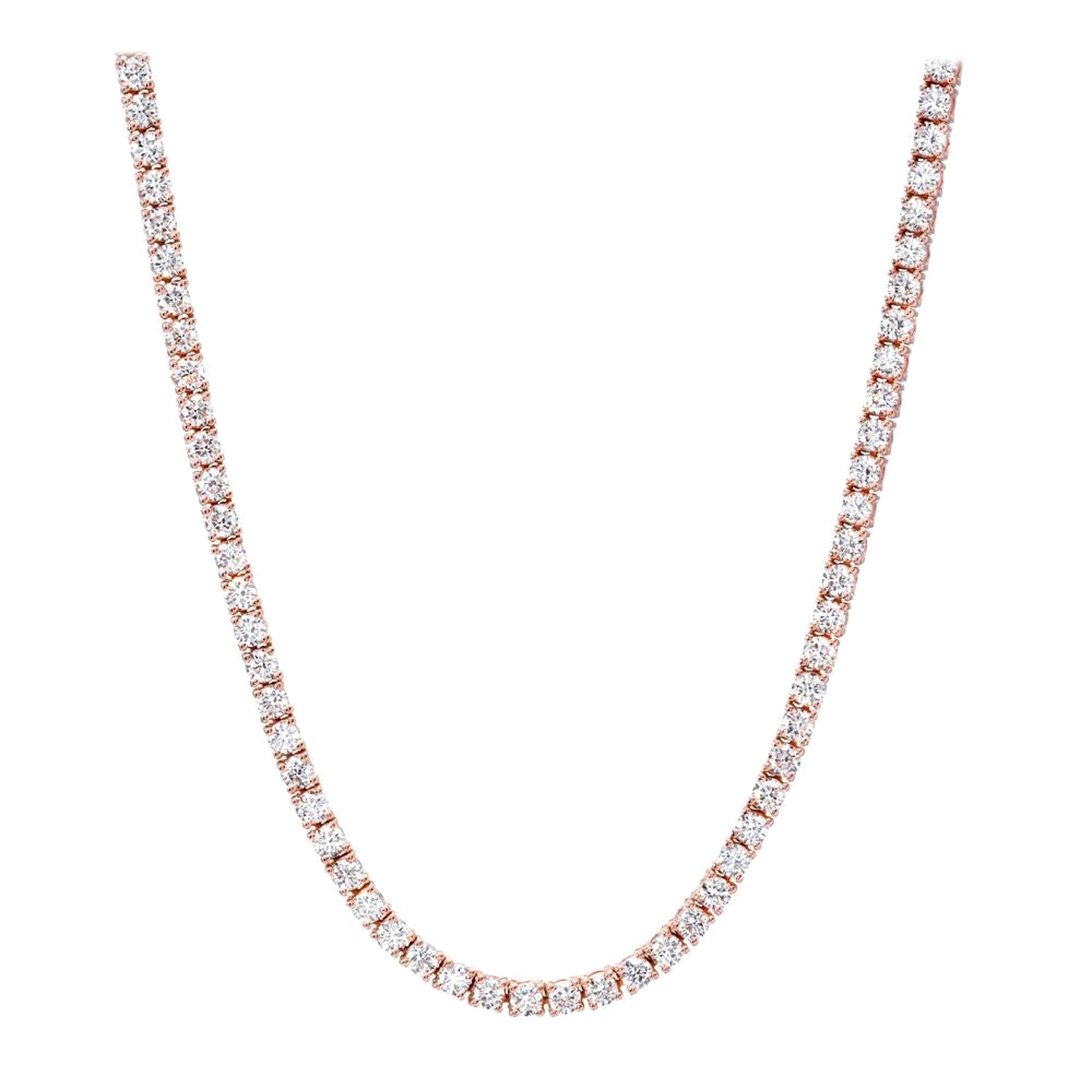 Collier de tennis en or rose avec diamants de 4,68 carats G H VS2 SI1