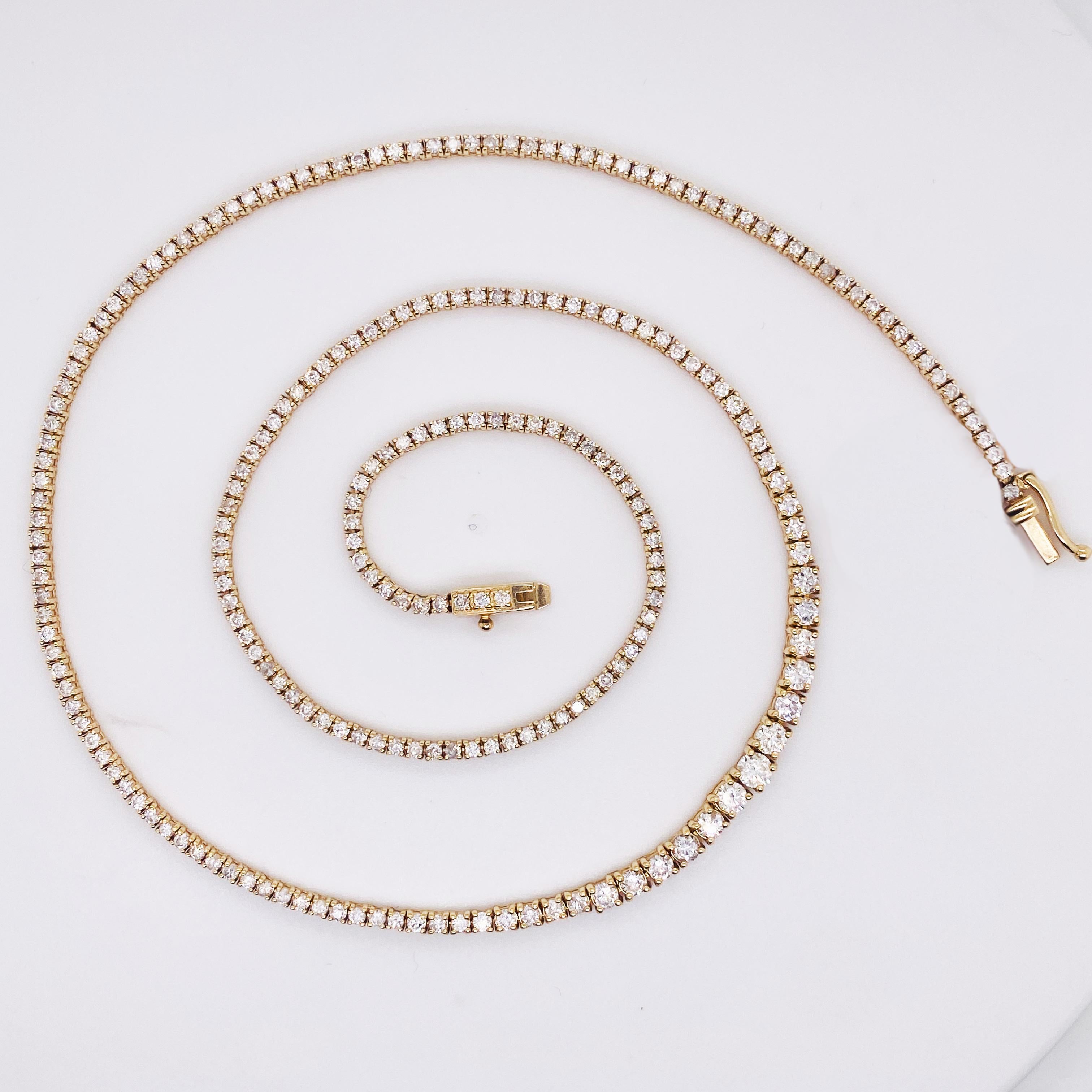 Contemporary Diamond Riviera Necklace Graduated 4 Carats Tennis Necklace 14k For Sale