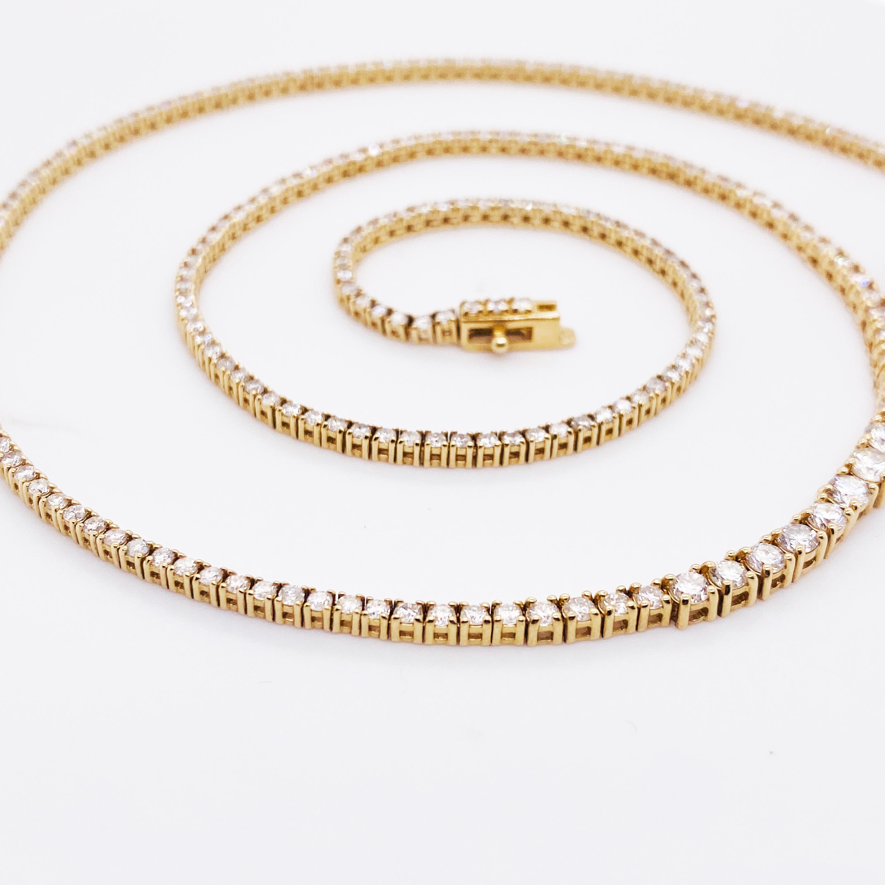 Diamant Riviera-Halskette, Diamant-Halskette 14k, abgestufte 4 Karat, Tennis-Halskette (Rundschliff) im Angebot