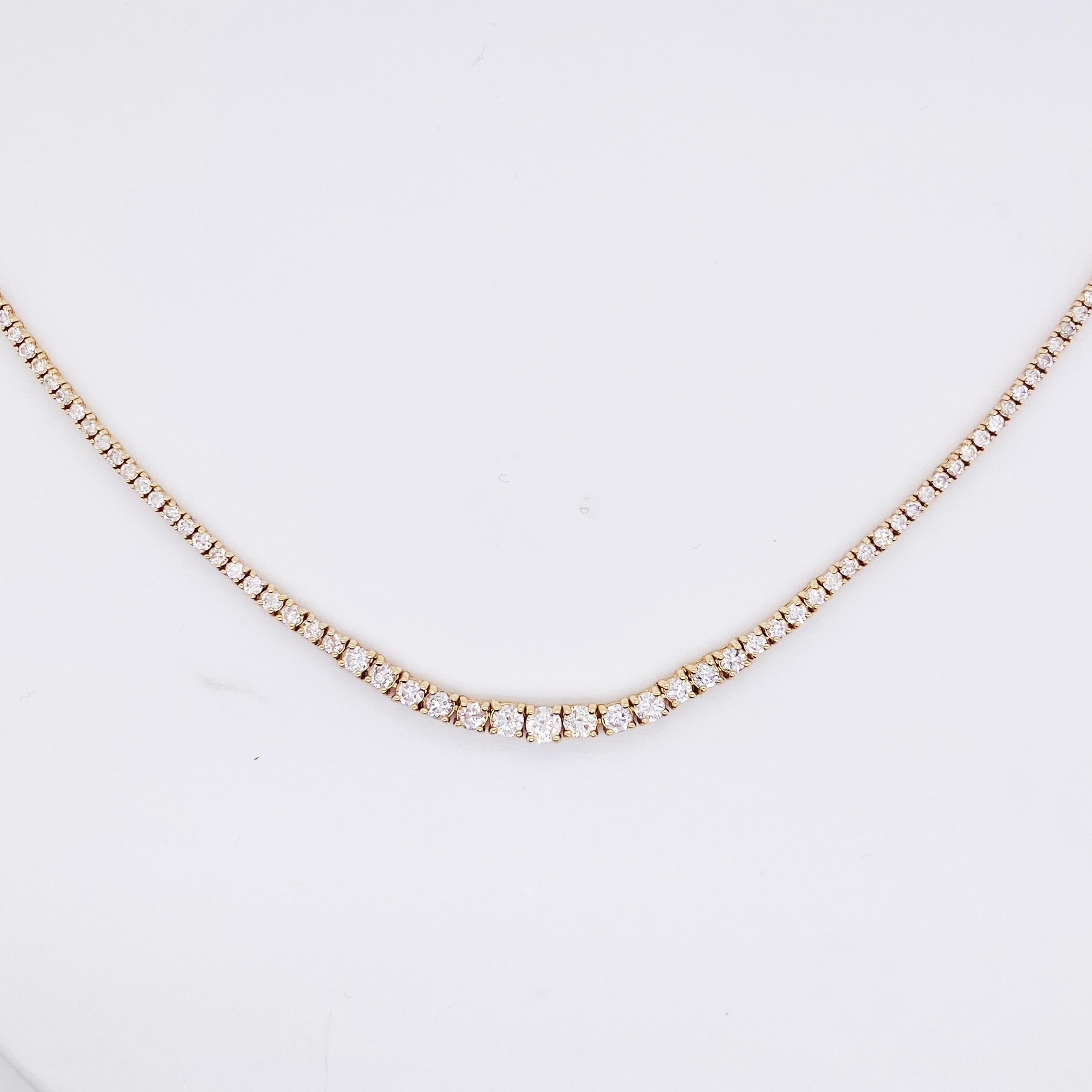 Round Cut Diamond Riviera Necklace Graduated 4 Carats Tennis Necklace 14k For Sale