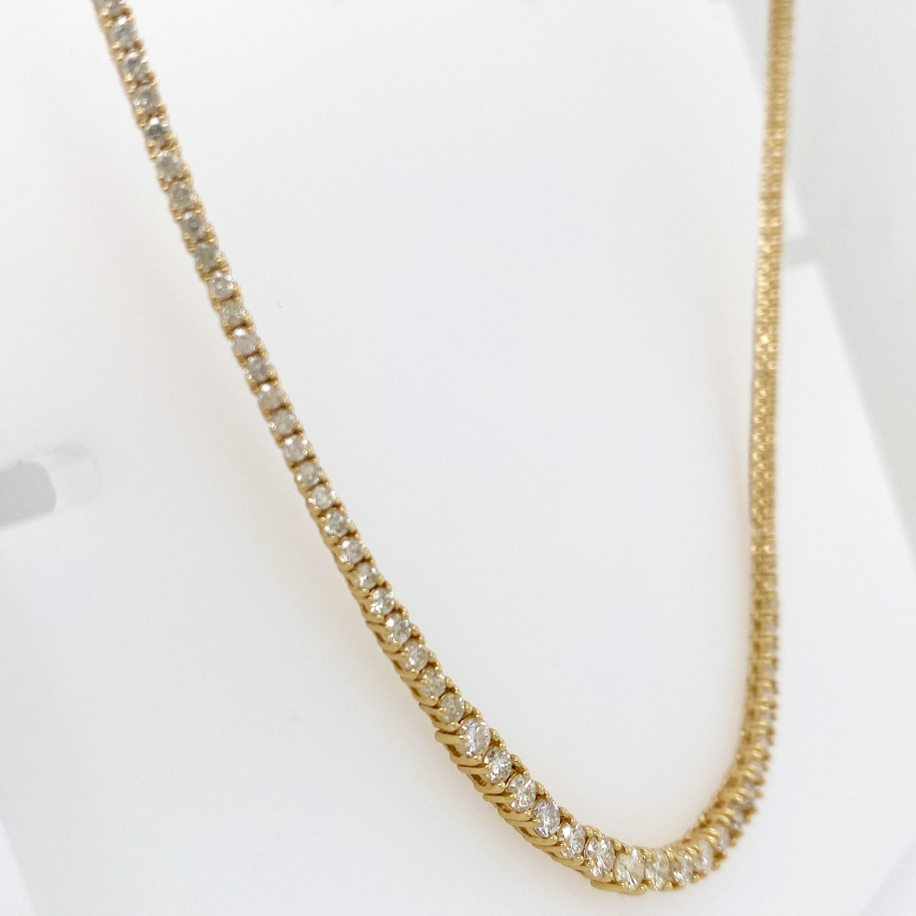 Diamant Riviera-Halskette, Diamant-Halskette 14k, abgestufte 4 Karat, Tennis-Halskette im Angebot 1