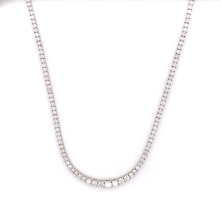 Tennis Necklace made with real/natural brilliant cut diamonds. Total Diamond Weight: 3.30 carats. Diamond Quantity: 106 brilliant cut diamonds. Diamond Color: G. Clarity: SI. Mounted on 18 karat white gold with security close.