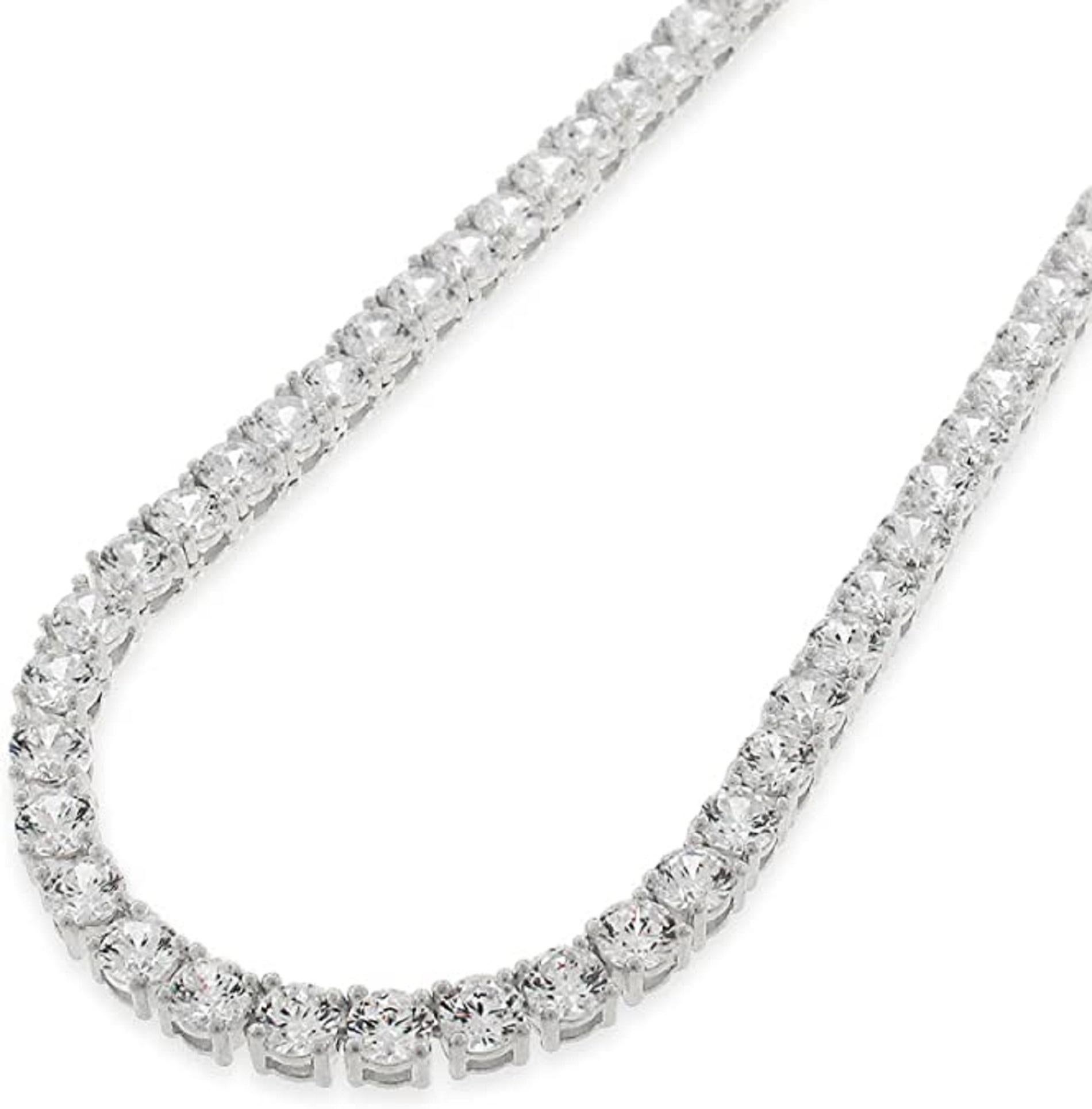 Round Cut Diamond Riviera Three Claws 18 Carat White Gold Tennis Line Necklace 18 Kt For Sale