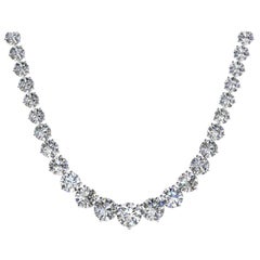 Diamond Riviera Three Claws 18 Carat White Gold Tennis Line Necklace 18 Kt