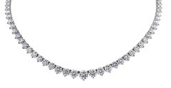 Diamond Riviera Three Claws 20 Carat White Gold Tennis Line Necklace 18 Kt