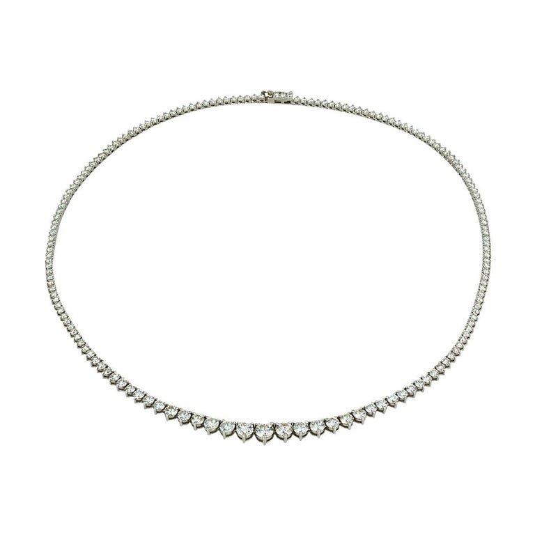 Round Cut Diamond Riviere 8.50 Carats White Gold Necklace For Sale