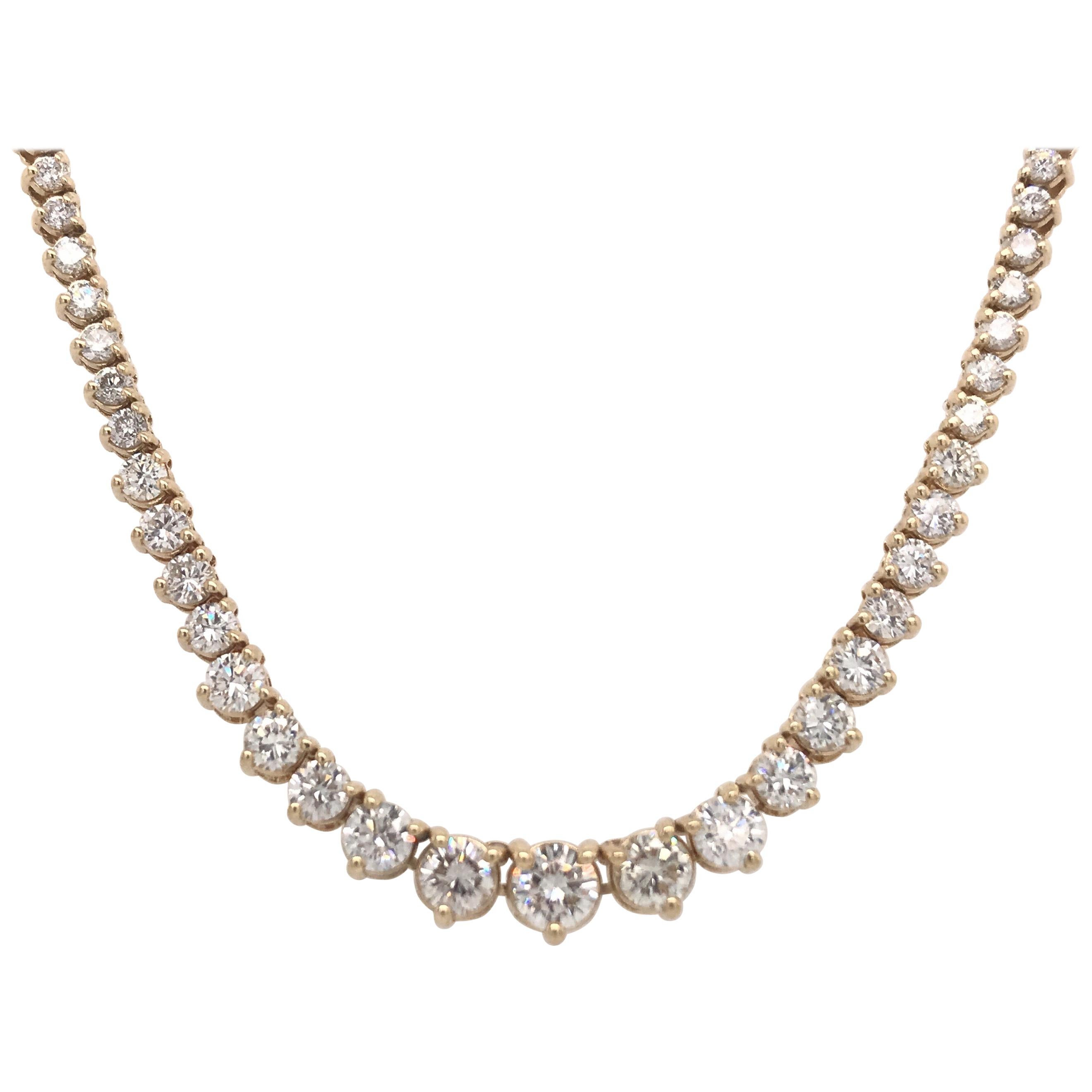 Diamant-Diamant- Riviere-Halskette 8 Karat 14 Karat Gelbgold