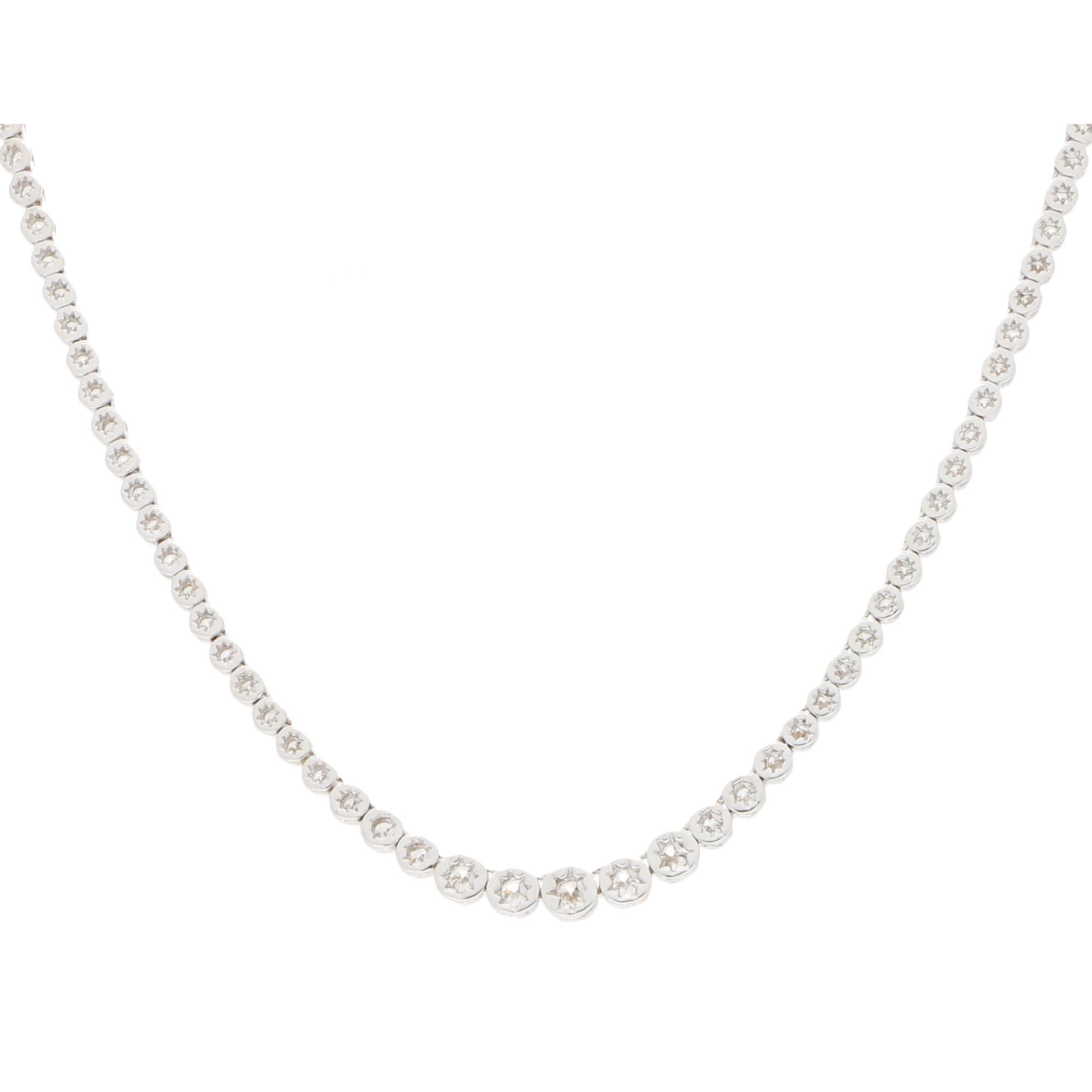 Modern Diamond Riviere Necklace Set in 18 Karat White Gold