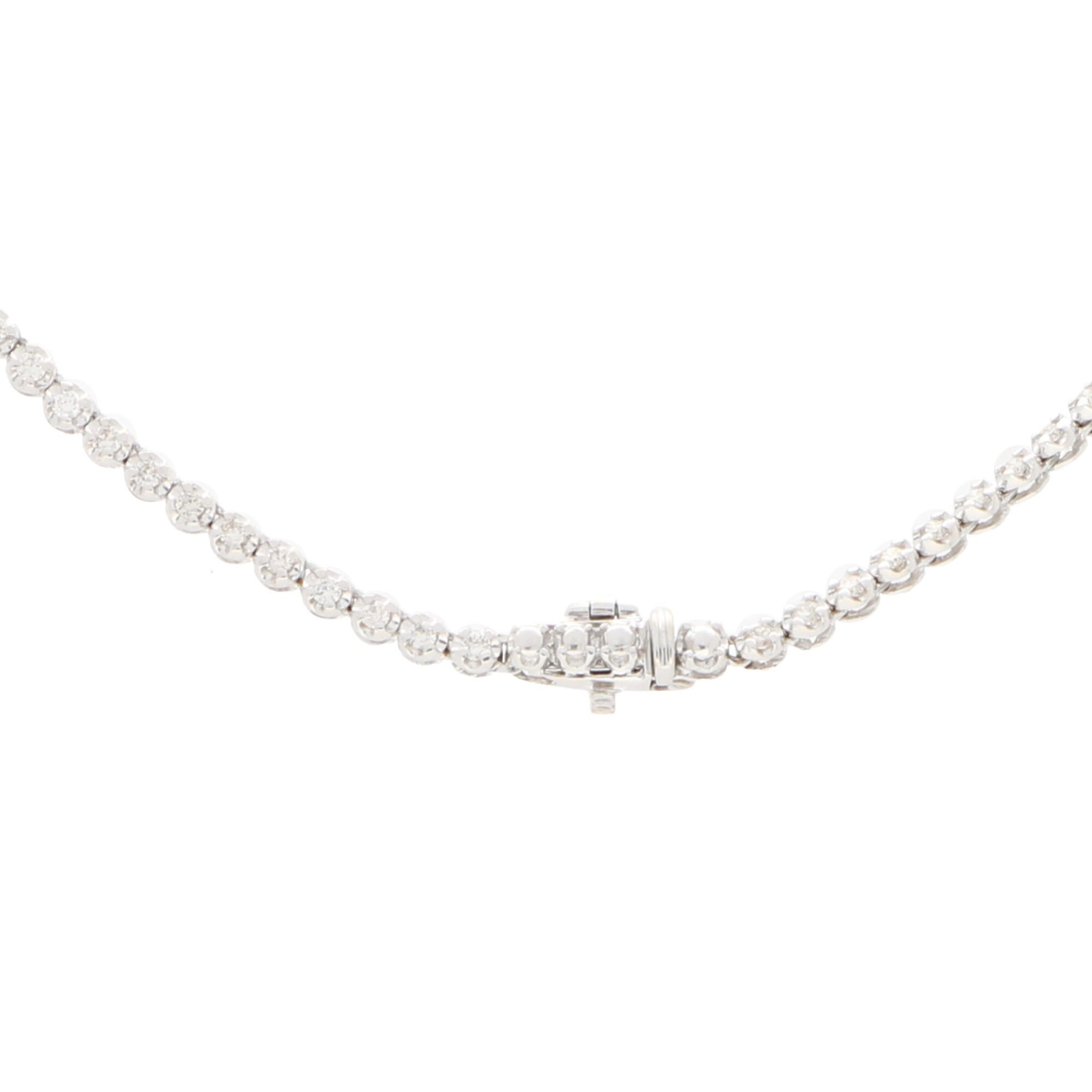 Round Cut Diamond Riviere Necklace Set in 18 Karat White Gold