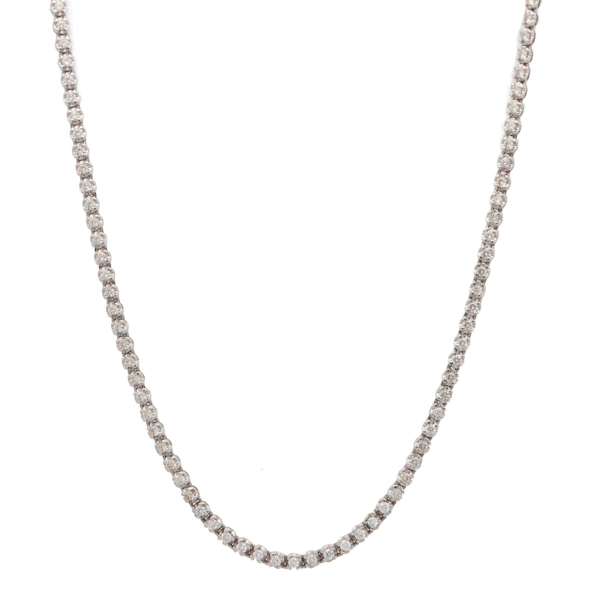 Round Cut Diamond Riviere Necklace Set in 18k White Gold