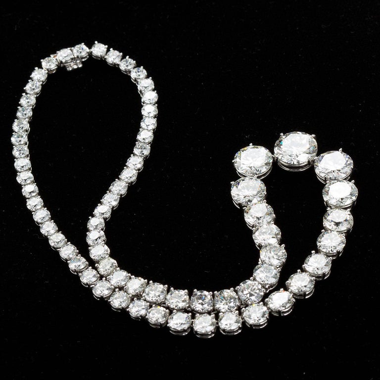 Diamond Platinum Rivière Necklace 64 Carat at 1stdibs