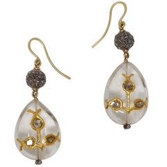 Diamond Rock Crystal 18 Karat Gold Drop Earrings