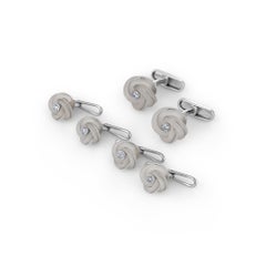 Diamond Rock Crystal White Gold Handmade Knot Cufflink Stud Set