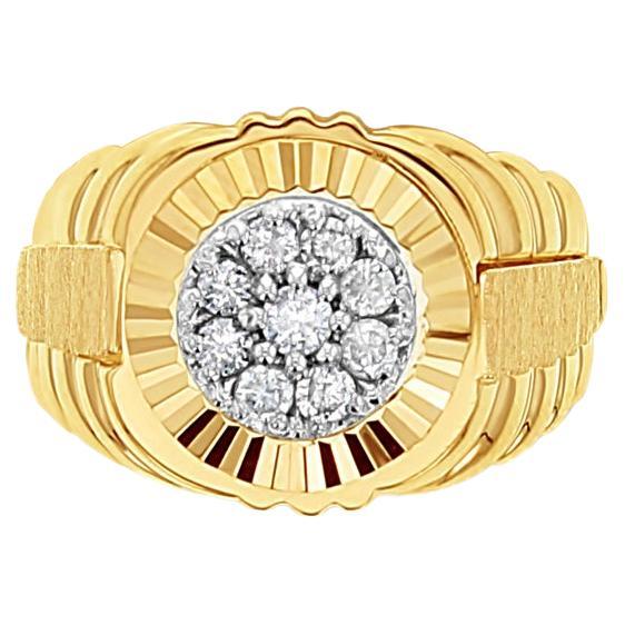 Diamantener Rolex Presidential Style Cluster Ring mit geriffelter Lünette 