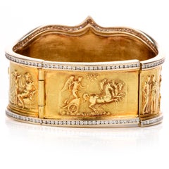 Diamond Roman Soldier and Cherub 18 Karat Yellow Gold Cuff Bracelet