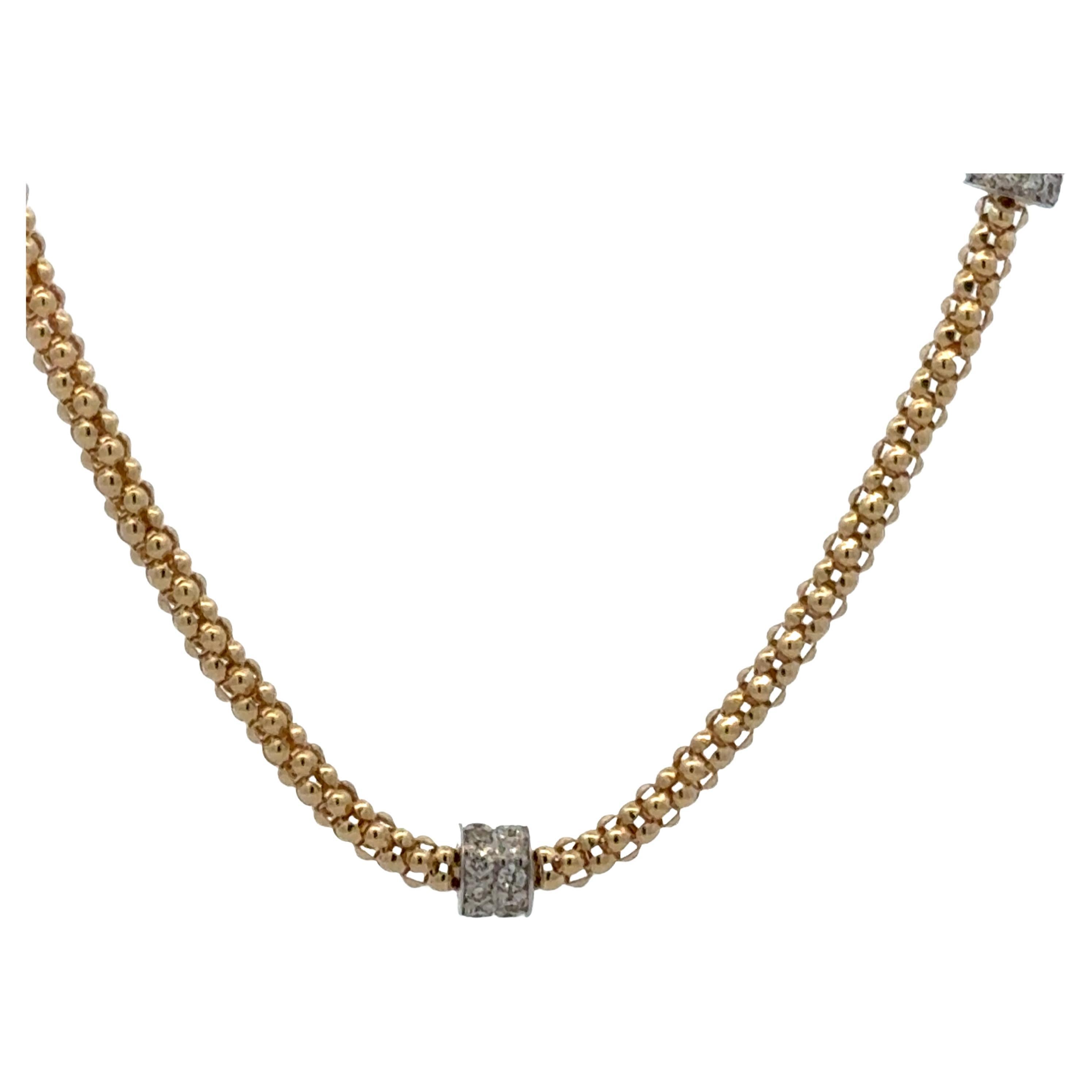 Contemporary Diamond Rondel Beaded Woven Necklace 1.07 Carats 14 Karat Yellow Gold 9.07 Grams