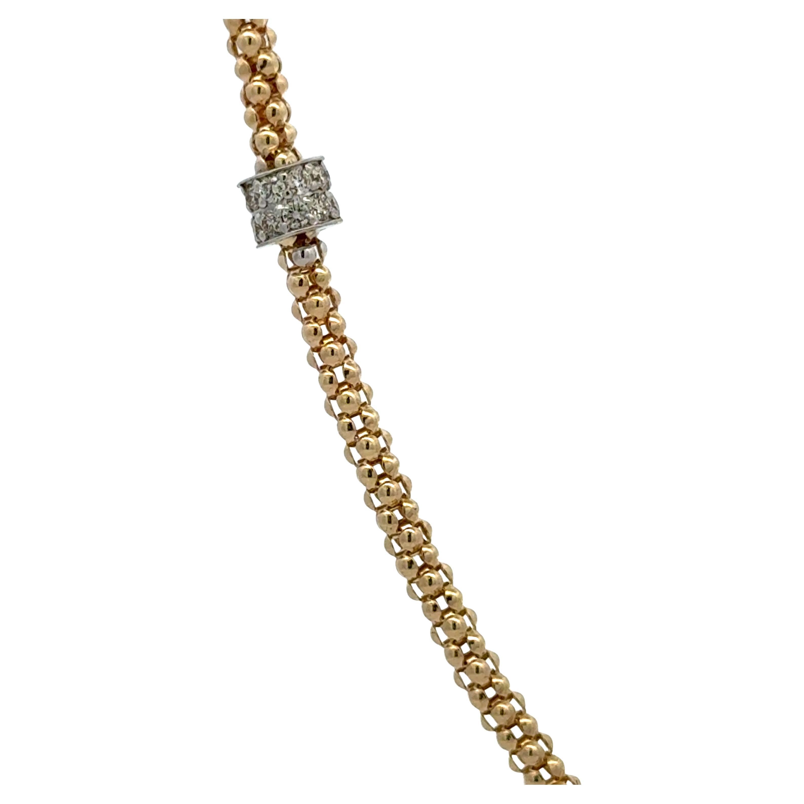Round Cut Diamond Rondel Beaded Woven Necklace 1.07 Carats 14 Karat Yellow Gold 9.07 Grams