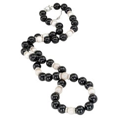 Diamond Rondelle Black Onyx Pearl White Gold Bead Necklace