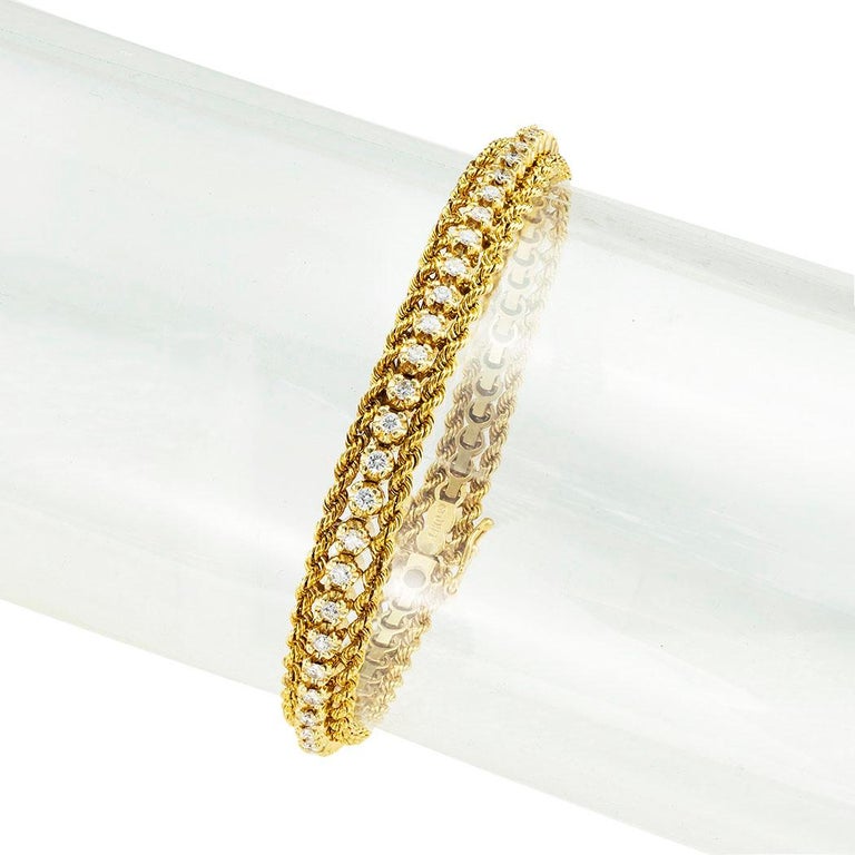 Diamond Rope Chain Yellow Gold Tennis Bracelet For Sale at 1stDibs