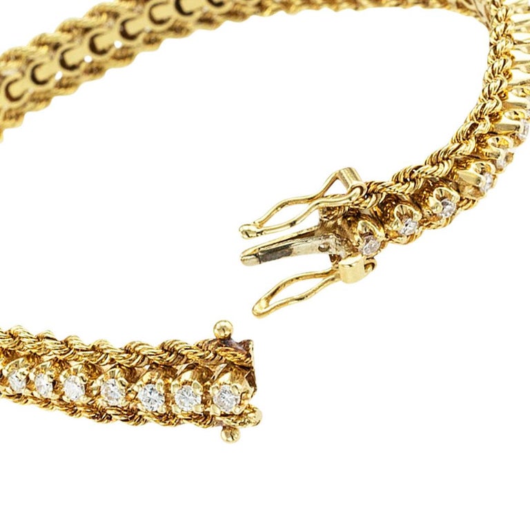 Diamond Rope Chain Yellow Gold Tennis Bracelet For Sale at 1stDibs