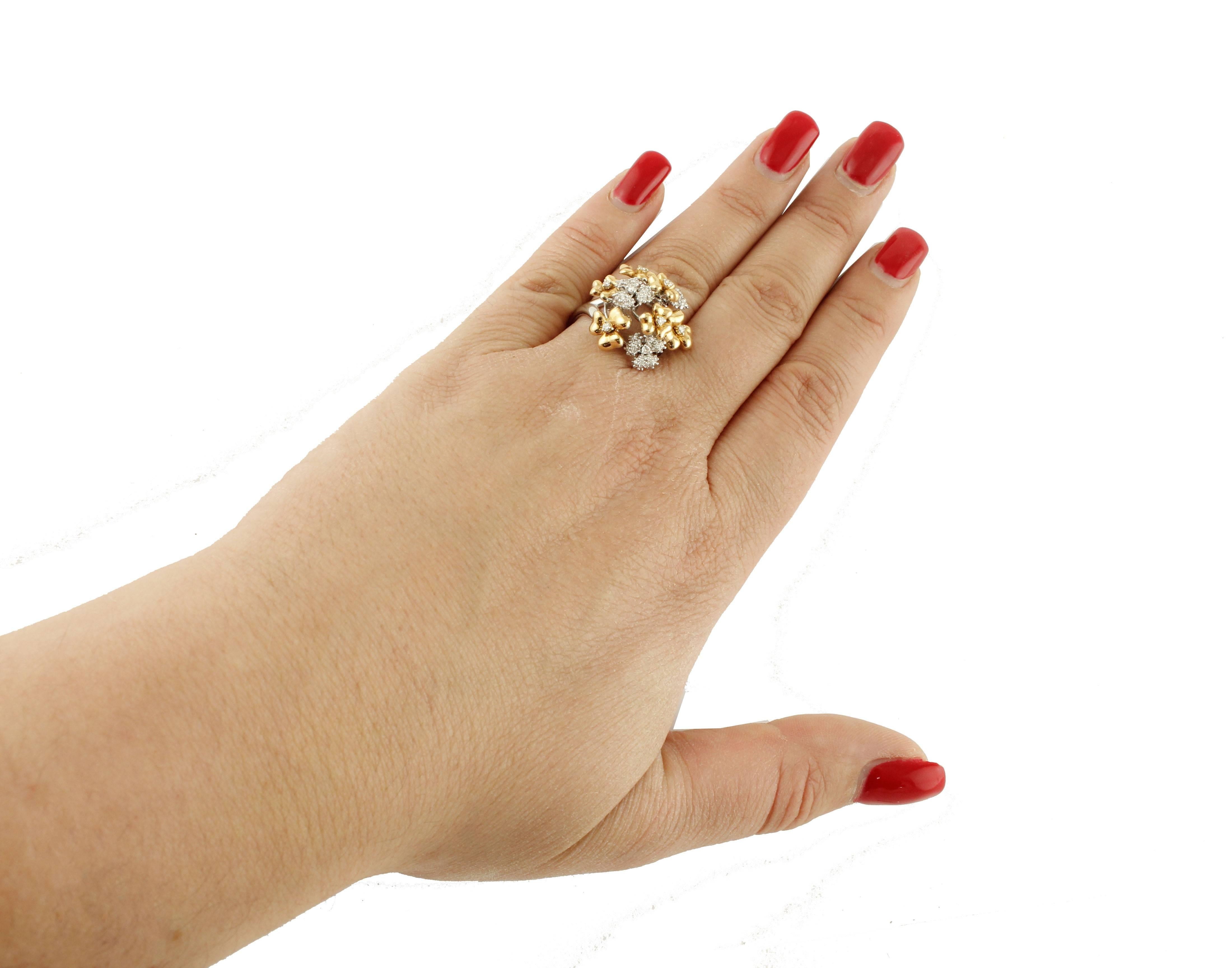 Diamant 18 kt  Blumenring aus Roségold und Weißgold Damen im Angebot