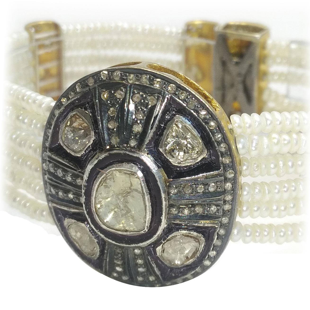 Diamond ‘Rose Cut’ and Freshwater Pearls Bracelet (Zeitgenössisch)