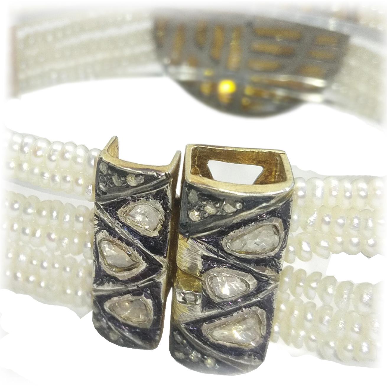 Diamond ‘Rose Cut’ and Freshwater Pearls Bracelet (Rosenschliff)
