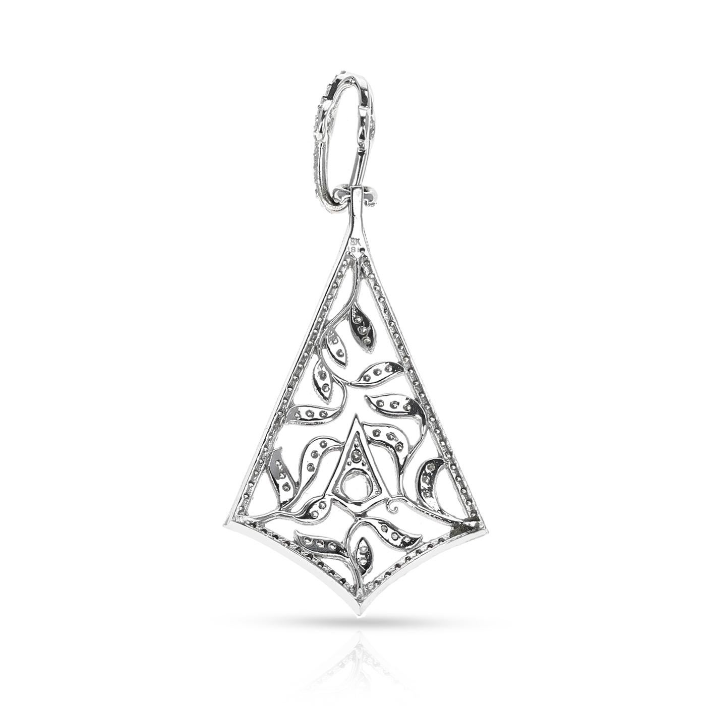 A Diamond Rose Cut and Round Diamond Kite-Shape Pendant. The length of the pendant is 2.5 inches. The total weight of the diamonds is appx. 1.20 carats. The total weight of the pendant is 11.20 grams. 