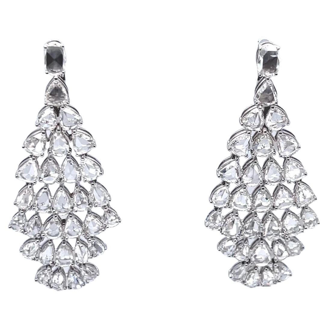 Diamond Rose Cut Chandelier Earrings 10.50 Carats 18K White Gold For Sale