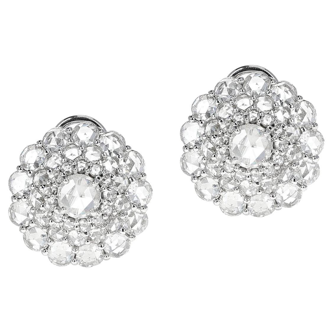 Diamond Rose Cut Cluster Cocktail Earrings For Sale