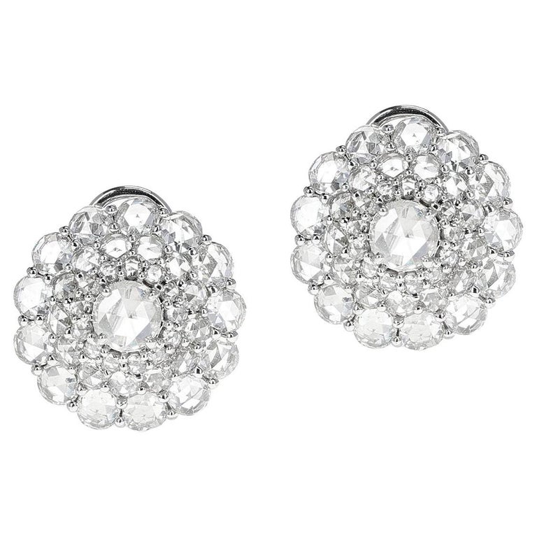 Diamond Rose Cut Cluster Cocktail Earrings For Sale at 1stDibs
