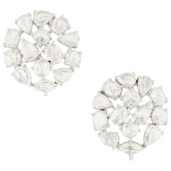 Diamond Rose Cut Round Earrings, 18 Karat White Gold