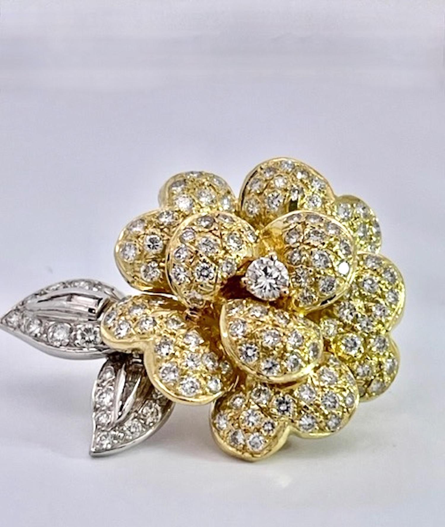 Diamond Rose Earrings Large Yellow Gold 14K For Sale 5