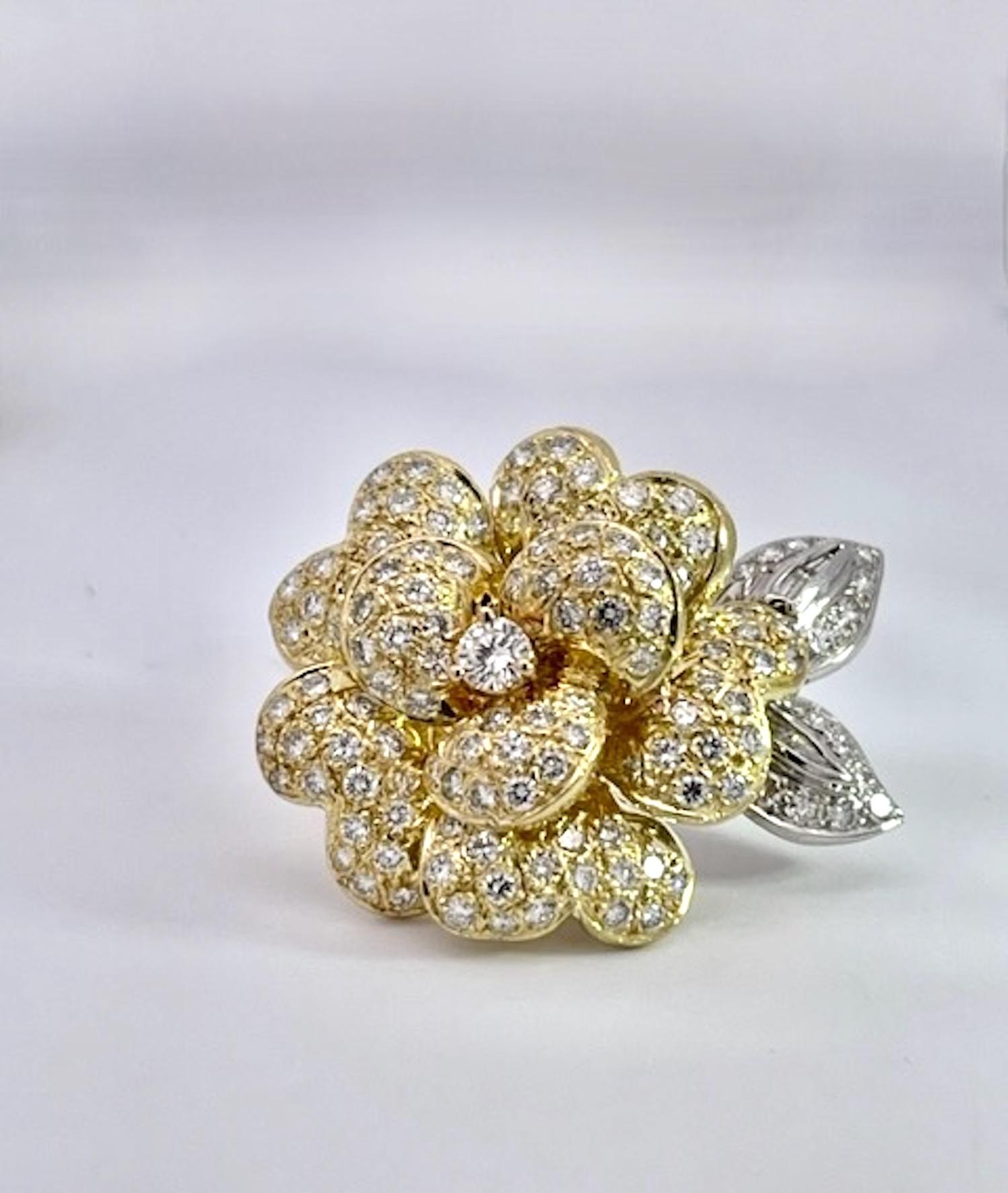 Diamond Rose Earrings Large Yellow Gold 14K For Sale 6