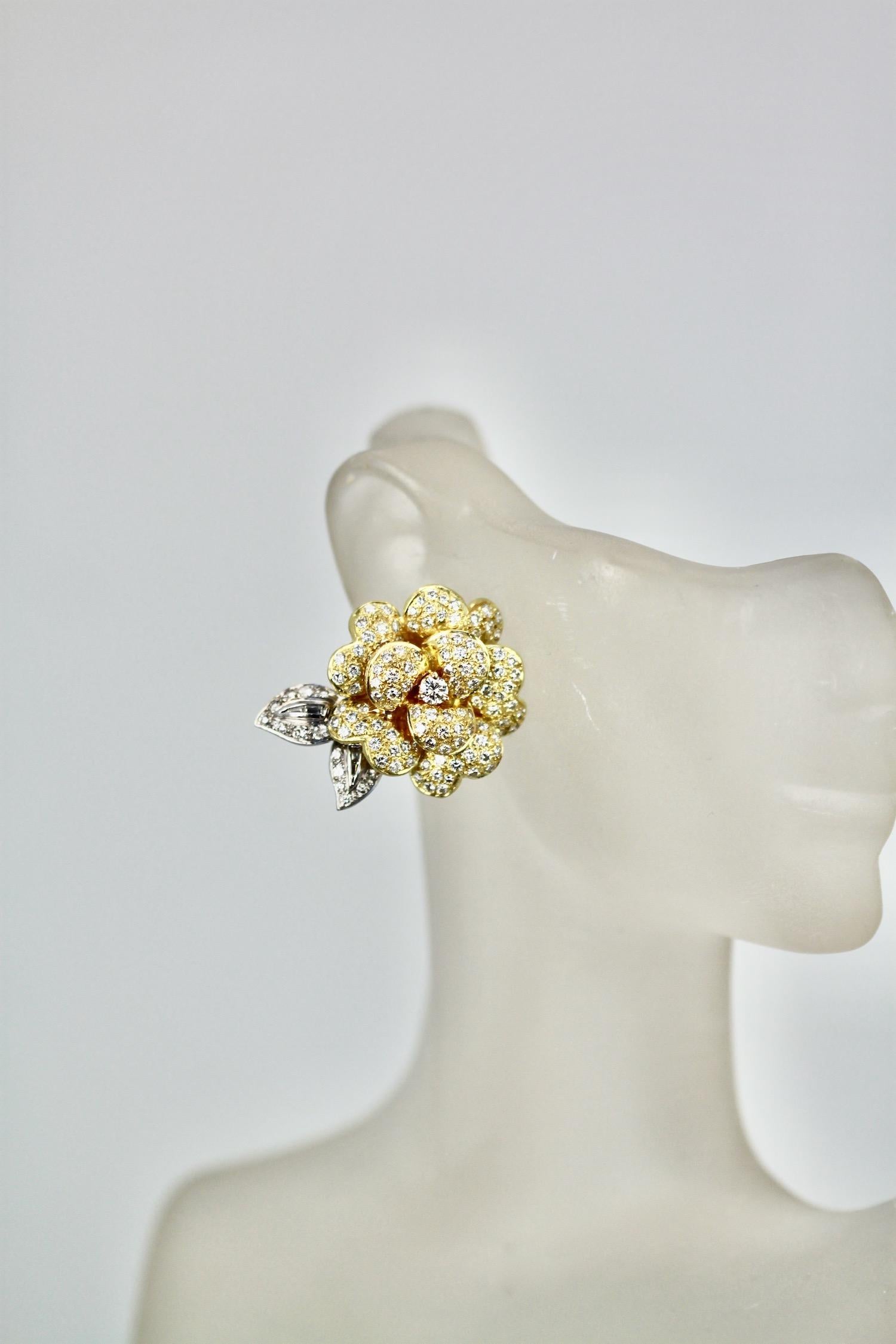 Boucles d'oreilles rose diamantée en or jaune 14K en vente 7