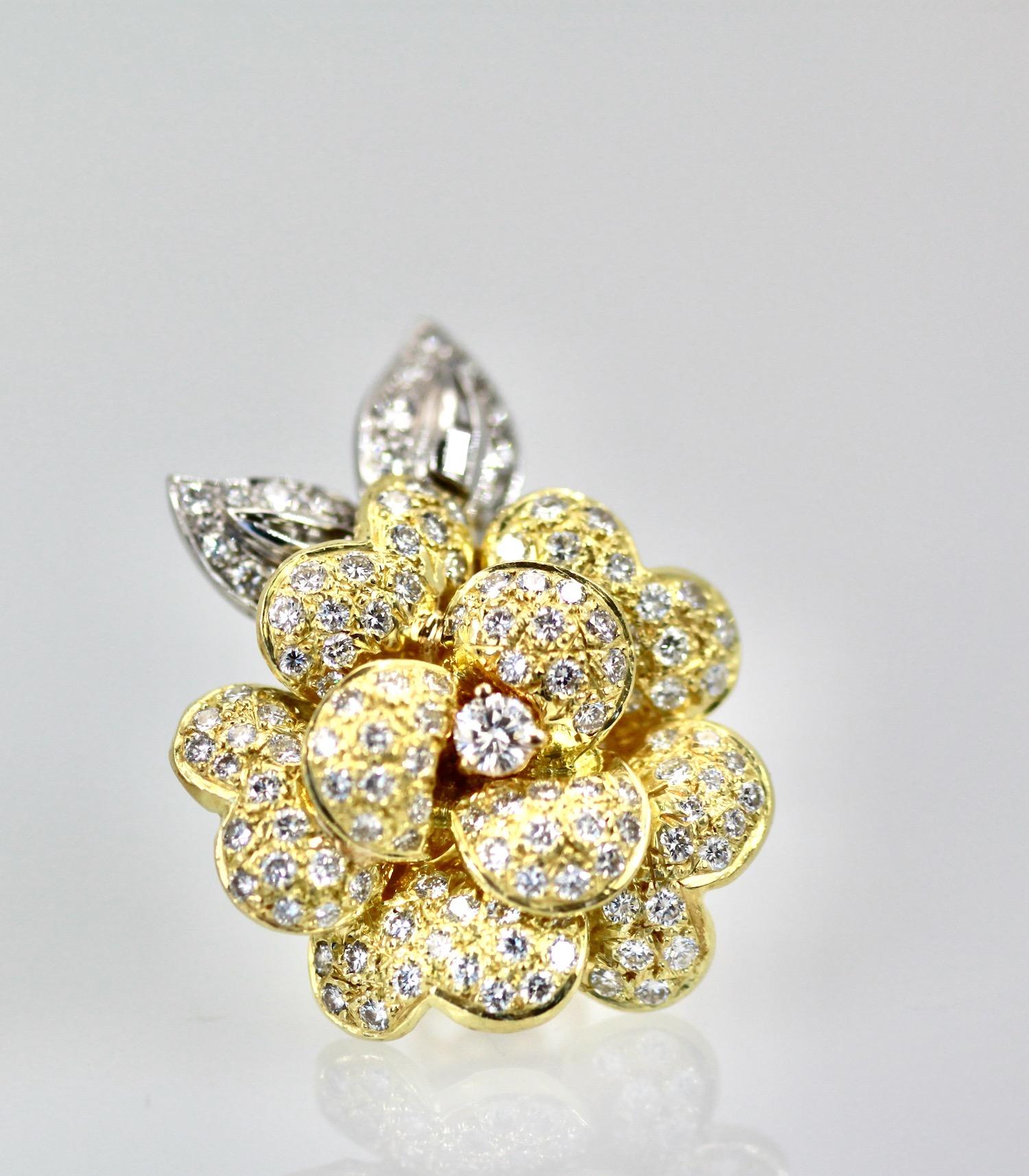 Diamant-Rosen-Ohrringe Großes Gelbgold 14K im Angebot 1