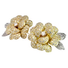 Vintage Diamond Rose Earrings Large Yellow Gold 14K