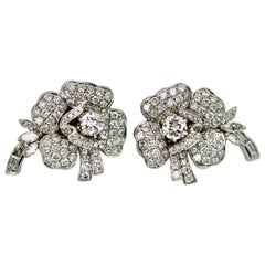 Diamond Rose Flower Earrings 18 Karat 4.94 Carat