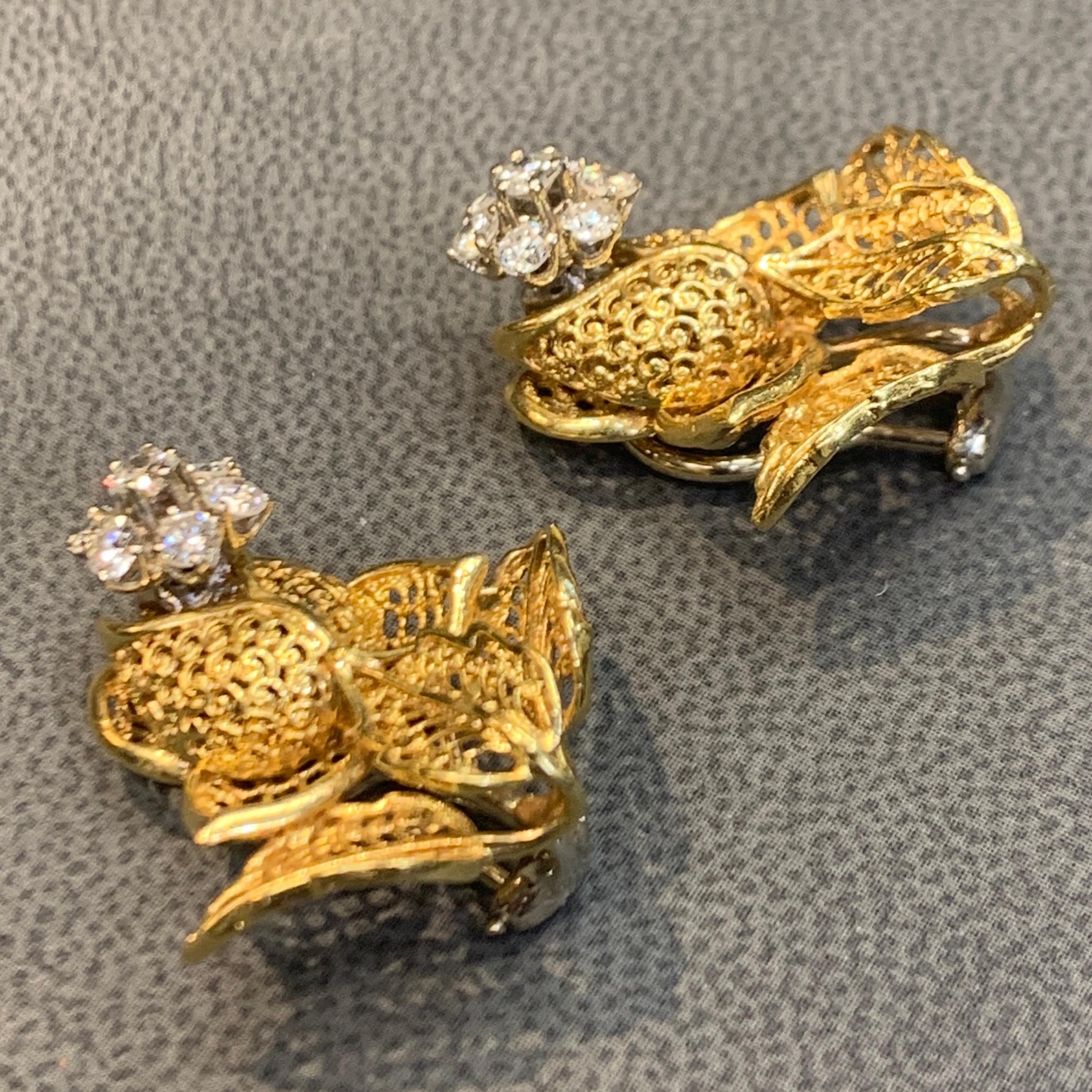Diamond Rose Flower Earrings For Sale 5